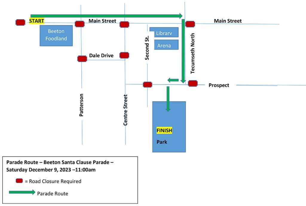 Beeton Santa Clause Parade Route