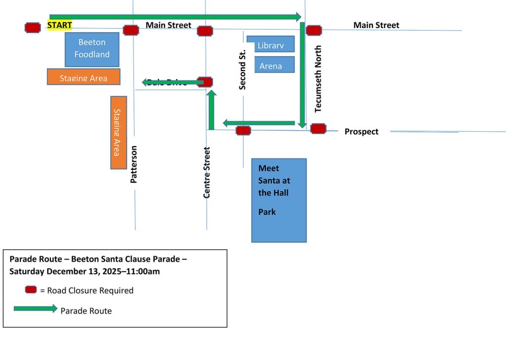 Beeton Santa Clause Parade Route